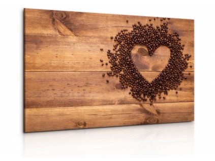 Obraz zrnka kávy ve tvaru srdce (Velikost 90x60 cm)