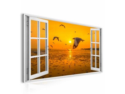 Obraz okno oranžový východ slunce (Velikost (šířka x výška) 90x60 cm)