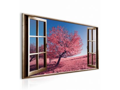 Obraz okno růžový strom (Velikost (šířka x výška) 90x60 cm)