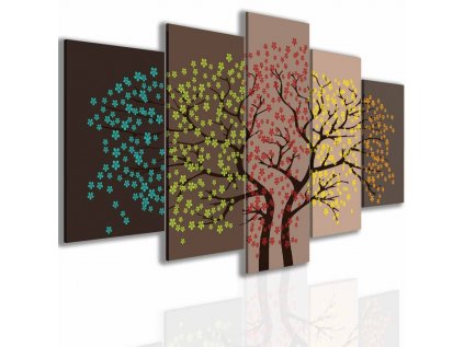 Pětidílný obraz strom ročních období (Velikost (šířka x výška) 200x100 cm)