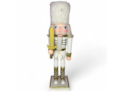 vanocni-dekorace-louskacek-bilo-zlaty-s-mecem--30-cm-