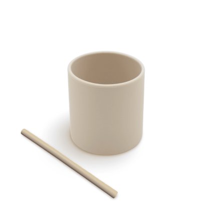 Silikónový pohárik so slamkou - Pastel Beige