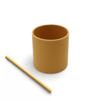 Silikónový pohárik so slamkou - Mustard Yellow