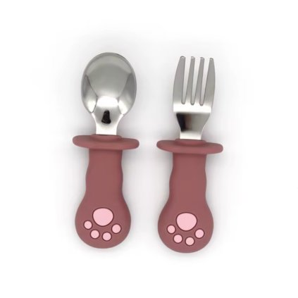 Kovový príbor pre bábätká Mačička – Old Rose