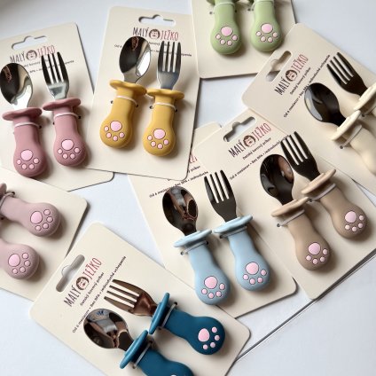 Kovový príbor pre bábätká Mačička – Caramel Brown