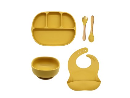 MALÝ JEŽKO silikónový jedálenský set pre deti 5-dielny KLASIKA - Mango