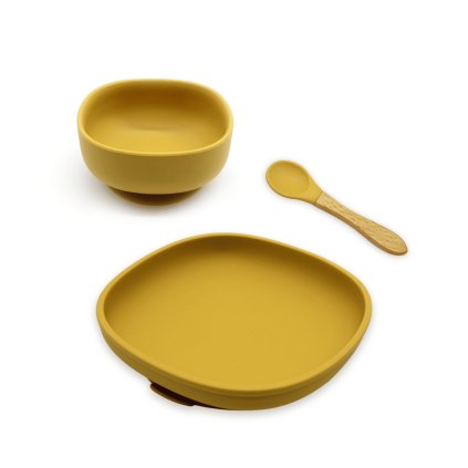 Silikónový jedálenský set pre deti 3-dielny - Mustard Yellow