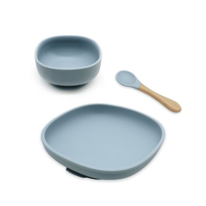 Silikónový jedálenský set pre deti 3-dielny - Baby Blue