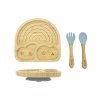 Bambusový jedálenský set s prísavkou - Dúha - Baby Blue