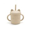Silikónový pohárik so slamkou Mačička – Pastel Beige