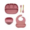 Silikónový jedálenský set pre deti 5-dielny KLASIKA - Old Rose