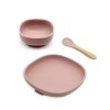 Silikónový jedálenský set pre deti 3-dielny - Powder Pink