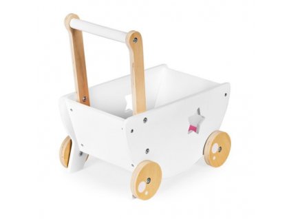Dřevěný kočárek pro panenky Eco toys Star, bílý