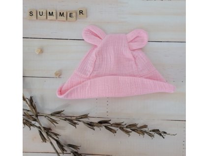 Letní mušelínový klobouček Z&Z s oušky, růžový