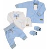 Bavlněná sada, body, kalhoty, motýlek a čepice Elegant Boy 5D, Kazum, modrá/bílá