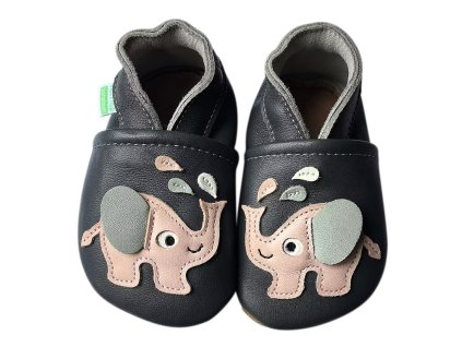 Hopi Hop BAREFOOT kožené capáčky SLONÍK šedo - růžový