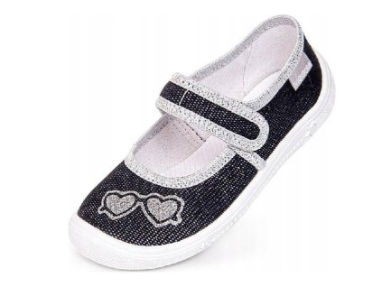 ViGGaMi DÍVČÍ PŘEZŮVKOVÁ PAPUČKA Krysia lux srdíčka černá