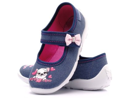 ViGGaMi DÍVČÍ PŘEZŮVKOVÁ PAPUČKA Sara baw jeans kočka