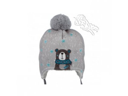 RDX zimní čepice přes uši s bambulí 3697 medvěd modrý