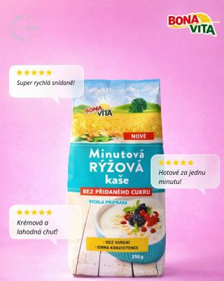 🌞 Ráno bez stresu? Máme řešení! Vyzkoušejte novou minutovou rýžovou kaši Bona Vita – rychlou, krémovou a bez přidaného...