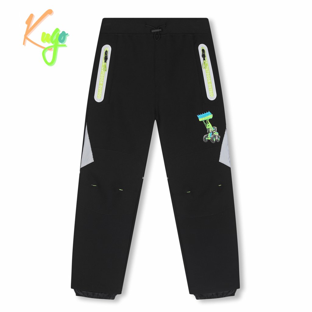 Chlapecké funkční softshellové kalhoty, zateplené KUGO HK2510 - černé se žlutou