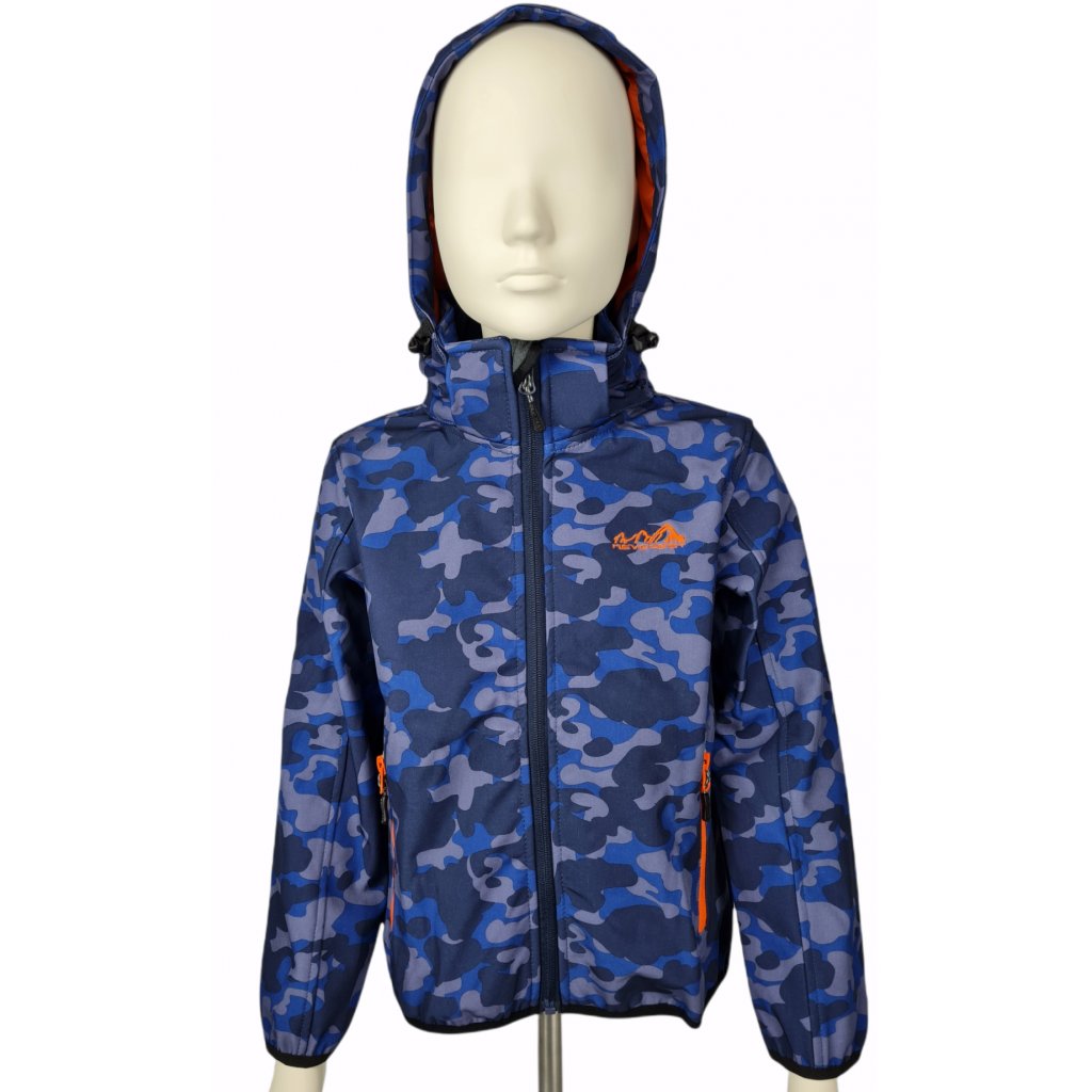 Chlapecká softshellová bunda - NEVEREST I-6295C, strakatá/ oranžová aplikace