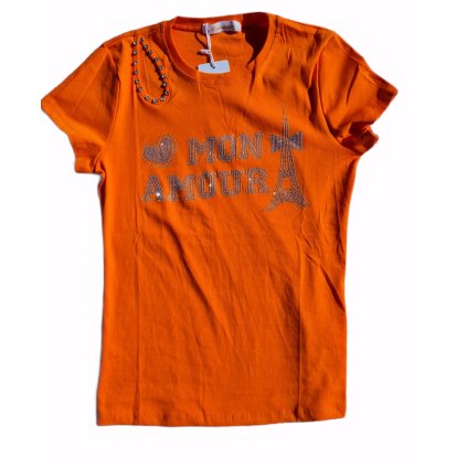 Dámské tričko MON AMOUR s kamínky W1310 - oranžové