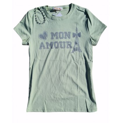 Dámské tričko MON AMOUR s kamínky W1310 - mintové