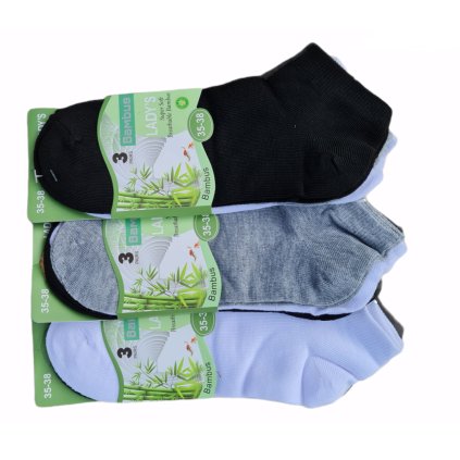 3pack dámské bambusové kotníčkové ponožky - bílé, šedé, černé