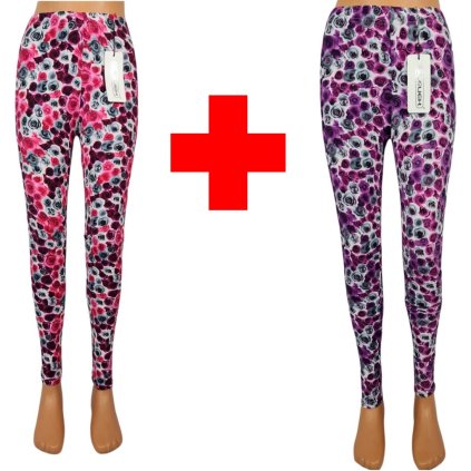 Dámské legíny vzor růže DD9906-1 - růžové + fialové (Velikost S/M)