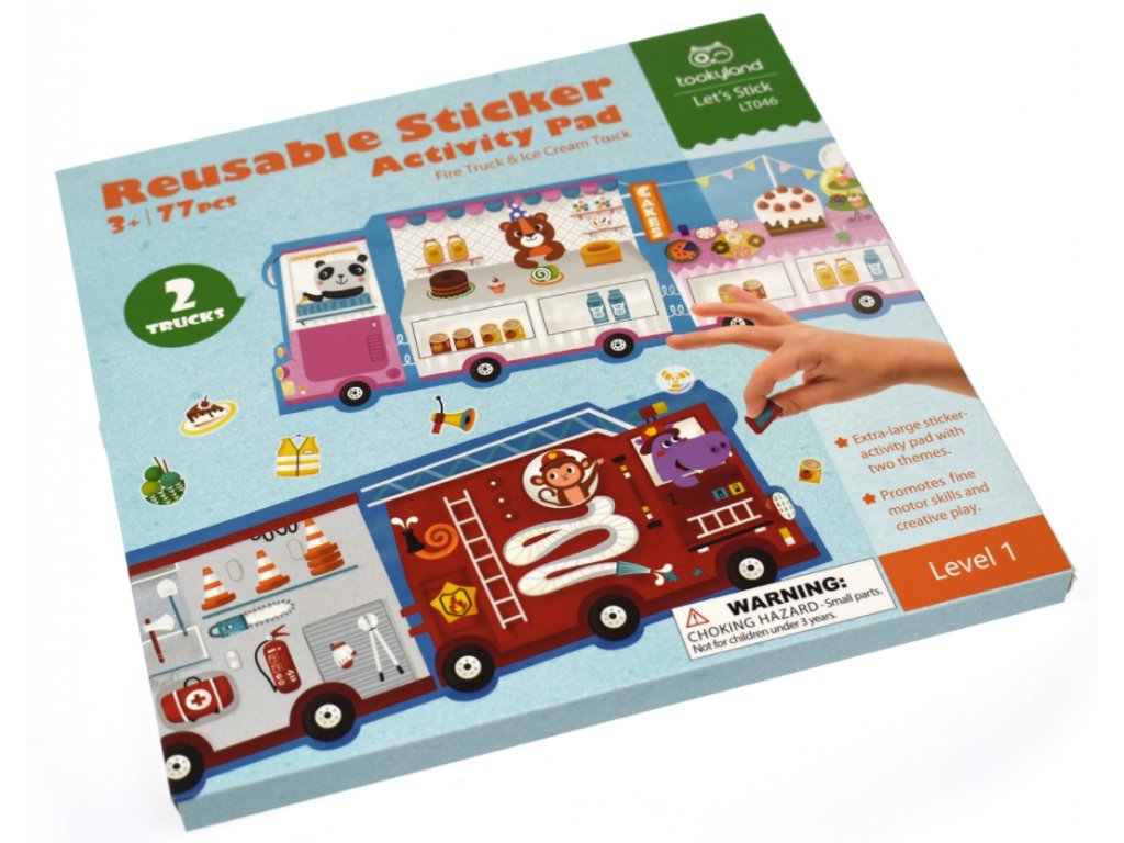 Jar Melo Znovupoužiteľné nálepky Hasičské a Zmrzlinárske auto 2v1