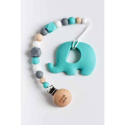 Klip na dudlík se silikonovým kousátkem TYRKYS Slon