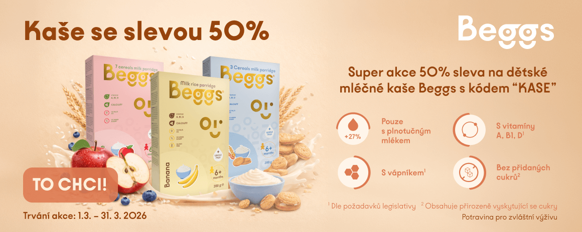Super akce mléčné kaše Beggs se slevou 50 %