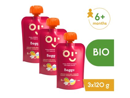 3+1 ZDARMA 12x Beggs BIO Dětská rýže s jogurtem, banánem, mangem a malinami (120 g)