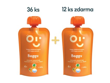 3+1 ZDARMA 48x Beggs BIO Smoothie s jogurtem a tropickým ovocem (120 g)