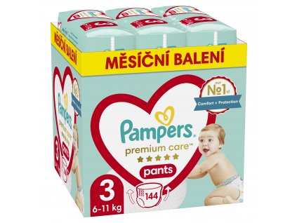 5875 3 pampers premium care mesicni baleni plenkovych kalhotek vel 3 144 ks