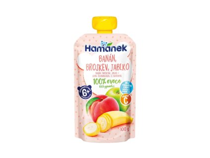 Hamánek Banán, broskev a jablko 100% ovoce 6m+ (100 g)