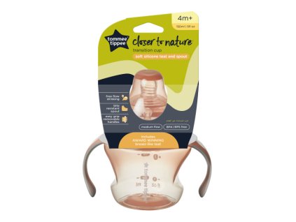 Tommee Tippee Transition Cup netekoucí hrneček se savičkou a měkkým silikonovým brčkem, 150 ml, červená