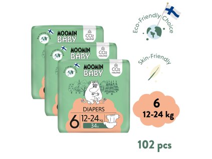 Moomin Baby 6 Maxi 12–24 kg (102 db), havi  ökopelenka csomag