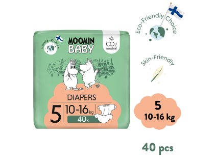Moomin Baby 5 Maxi 10–16 kg (40 ks), eko plienky