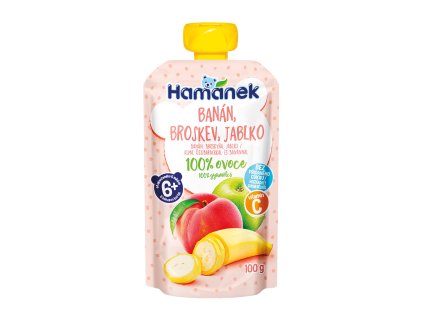 Hamánek Banán, broskyňa a jablko 100% ovocie 6m+ (100 g)