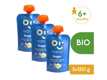 3x Beggs BIO Smoothie s ovocím, jogurtom a ovsenými vločkami (120 g)