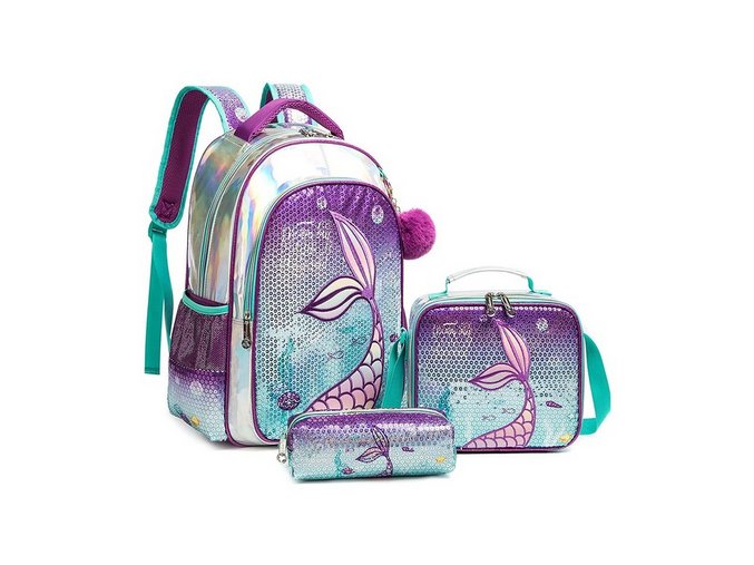 Dívčí školní set Mermaid - batoh, svačinová taška a penál