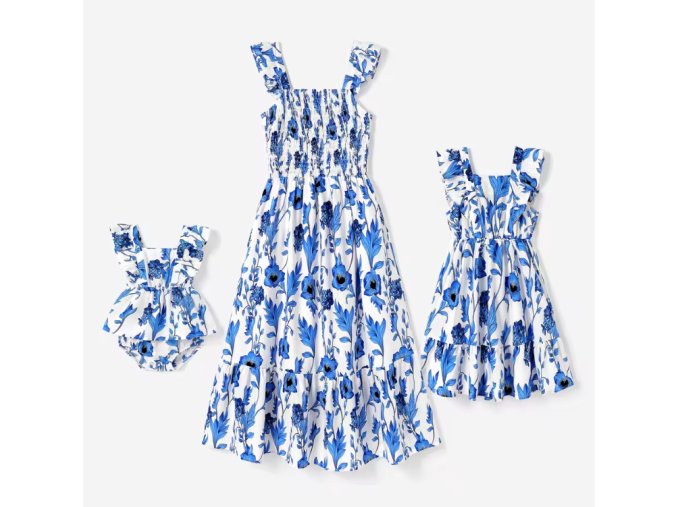Matchy šaty pro maminku a dcery - floral blue