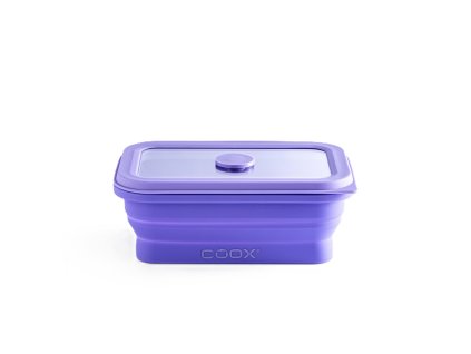 Skládací silikonová krabička na jídlo coox 450 ml se skleněným víčkem, lila