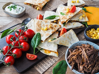 Quesadillas s trhaným hovädzím mäsom