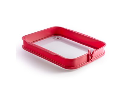 Pekáč do trouby coox se skleněnou základnou a nožičkami 36x27 cm, červená