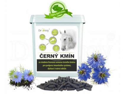 Dromy Černý kmín granule 3 kg  „Přírodní podpora imunity, dýchání a trávení – 100 % černý kmín pro koně“