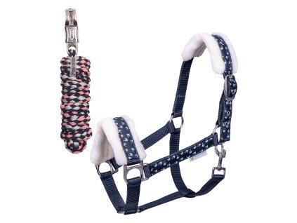 Ohlávka s vodítkem pro koně Lucky Waldhausen (Barva půlnoční modrá/Lucky Heart, Velikost MSH)