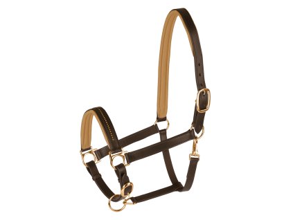 STAR Kožená ohlávka Diamond (Barva hnědá/zlatá, Velikost PON)